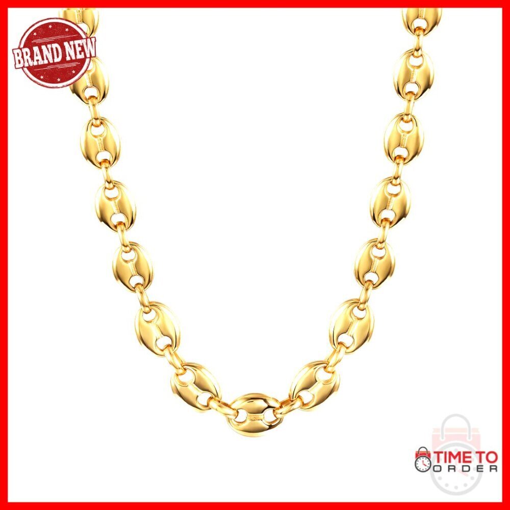 Adjustable Coffee Bean Charm Necklace Gold Plated Stainless Steel Link Chain